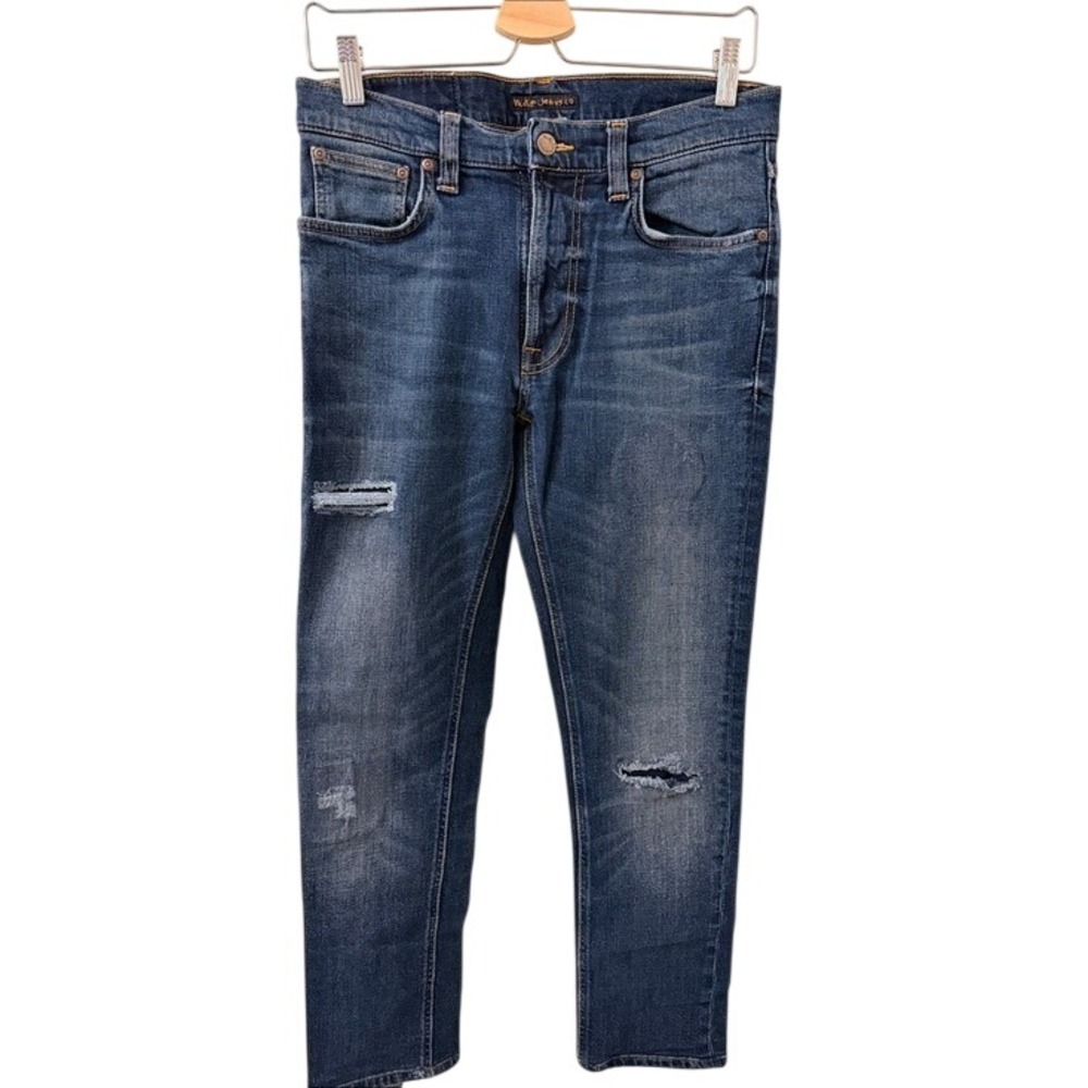 Nudie Jeans Slim Straight‎ Distressed Blue Denim